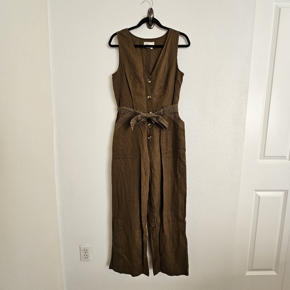 Anthropologie Rhian Belted Button Jumpsuit | Size 10 | Olive Green - Picture 2 of 14